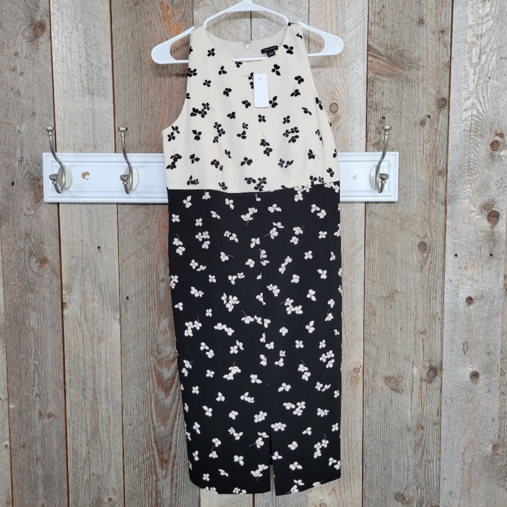 Ann Taylor Color Block Cream and Black Front Slit Sleeveless Dress